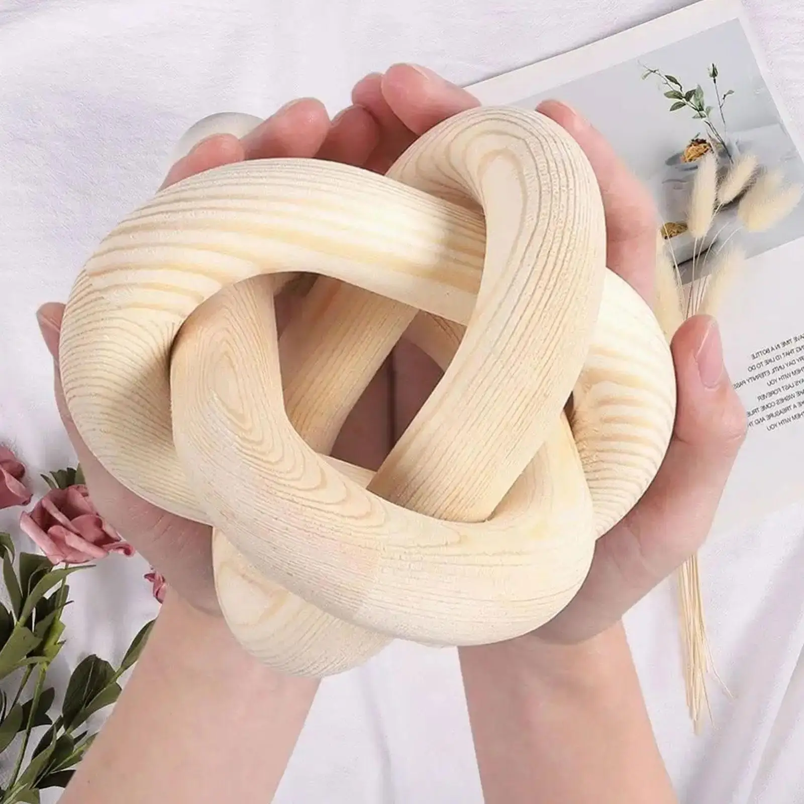 

Wood Wooden Chain Link Ball Decoration Hand Cved Ornament Chain Table Craft Office Fmhouse Decor 3-link Rustic M5w4