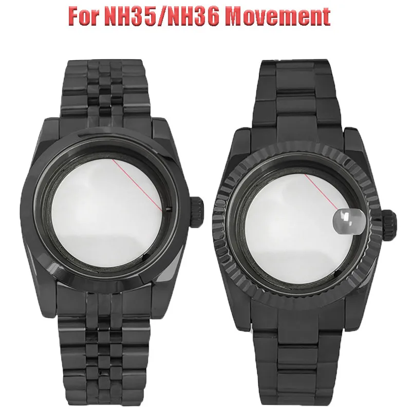 Часы черные серебристые с сапфировым стеклом 36 мм