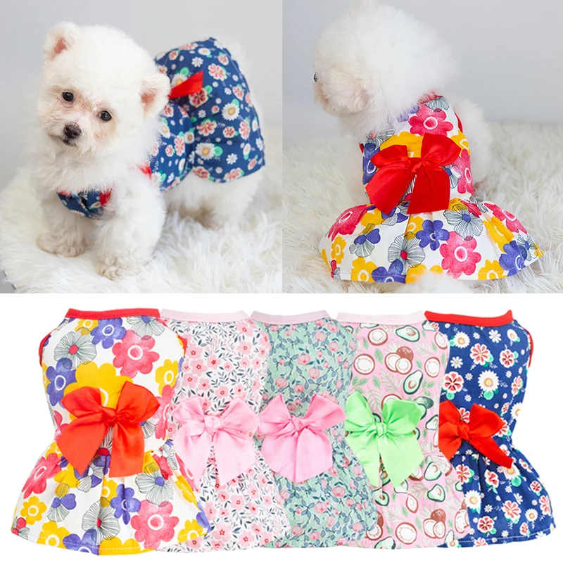 

Dog Clothing Puppy Skirt Dog Cat Dress Bow Design Pet Apparel Sleeveless Multi-color Floral Summer Bowknot Princess Dress