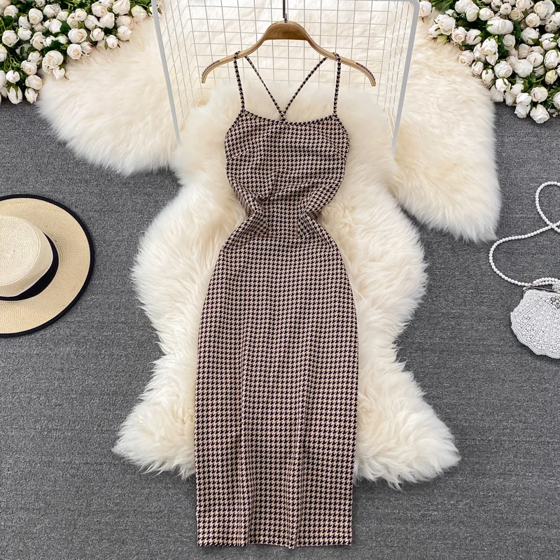 

Женское летнее платье с принтом «гусиная лапка»