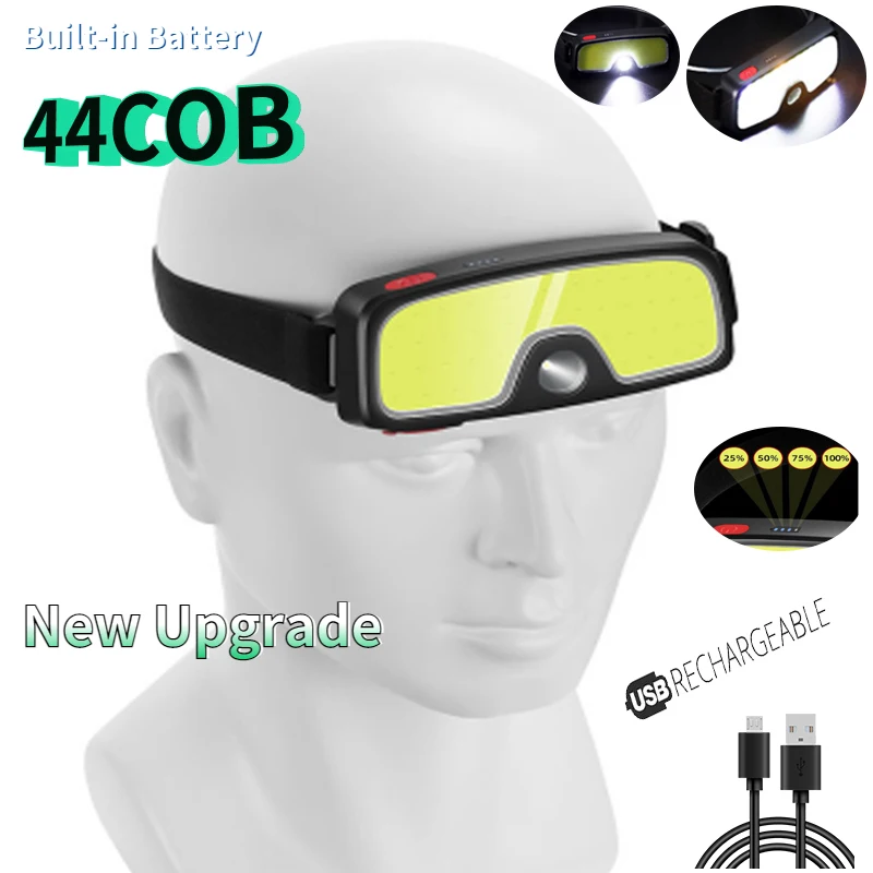 2022 New Style COB+LED Headlamp Dual Light Source Adjustment Wide Angel COB Headlight with Built-in Battery Rechargeable Lantern