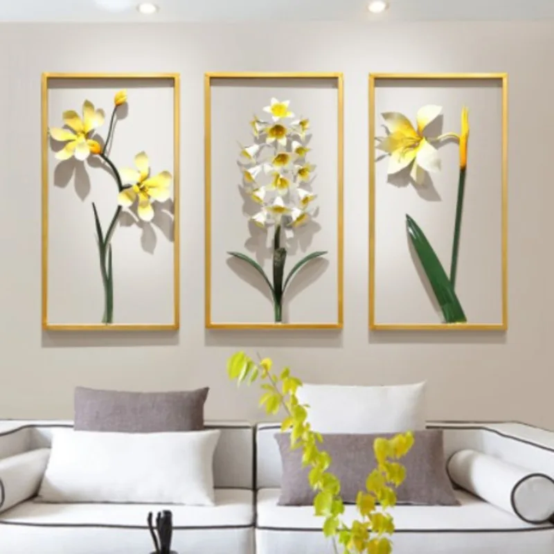 

Nordic Wrought Iron Wall Stickers Sofa Living Room Background Wall Vintage Decor Simulation Flower Creative TV Wall Decor