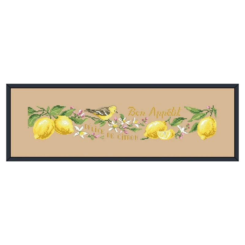 

Lemon and bird cross stitch kit flowers design cotton silk thread 18ct 14ct 11ct linen flaxen canvas embroidery DIY needlework