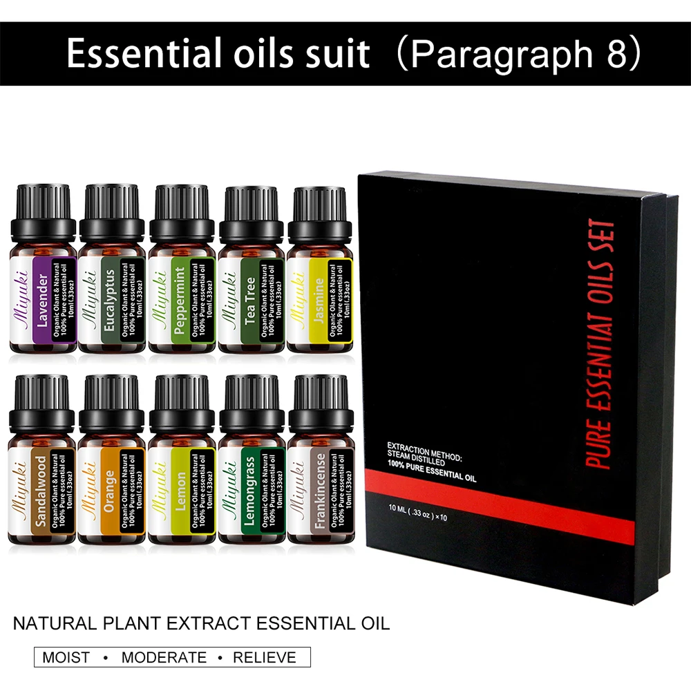 

6/8/10Pcs Gift Box Set Pure Natural Plant Essential Oils Set for Humidifier Diffuser Vanilla Mint Eucalyptus Lavender Rose Oil