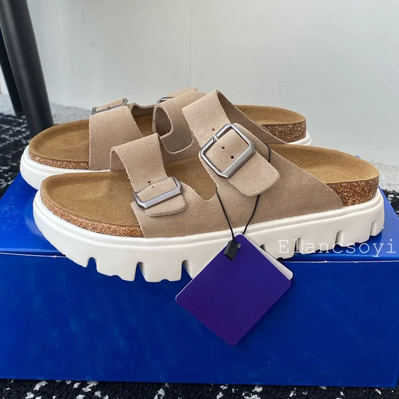 Летние женские Искусственные замшевые однотонные тапочки на толстой подошве