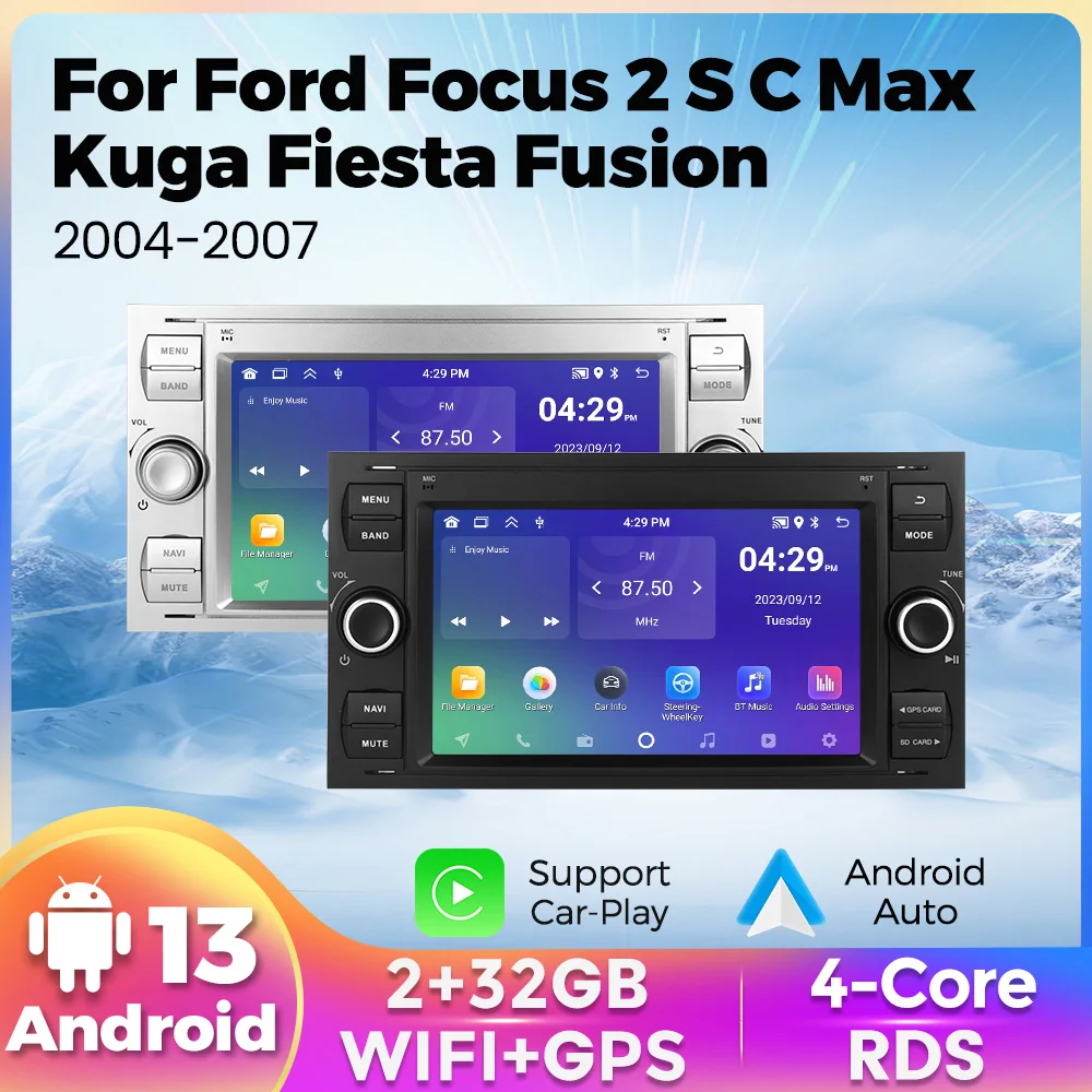 Автомагнитола 7 дюймов Android 13 для Ford Focus 2 S C Max Kuga Fiesta Fusion 2004-2007 автомагнитола