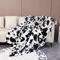 coral fleece blankets cow skin print throws soft sofa cozy warm faux fur mink throw sofa beds plush plaid blankets