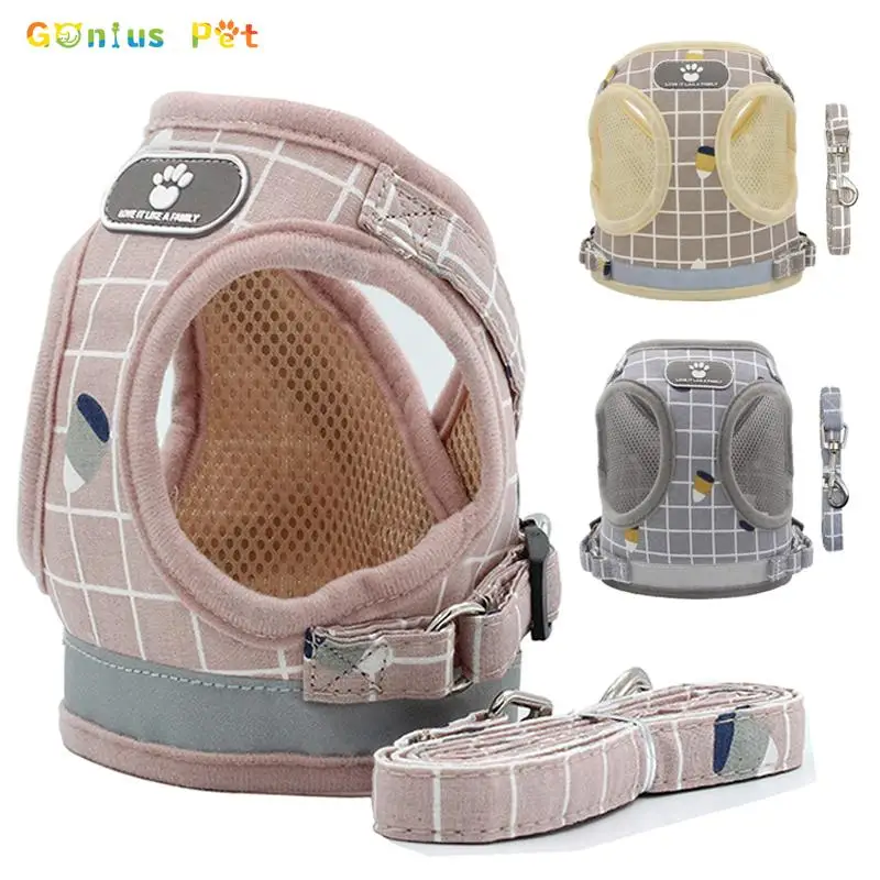 

Светоотражающий Жилет для маленьких собак и кошек, регулируемая сетчатая шлейка-ошейник для собак, поводок для Мопсов