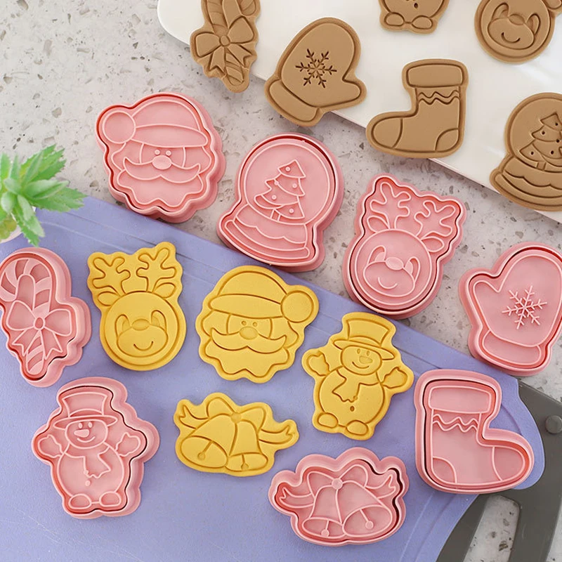 

8 Pieces Christmas Cookie Cutter Flower Shaped Cookie Mold Plastic Santa's Gingerbread House Cookie Cutters for Home Kitchen