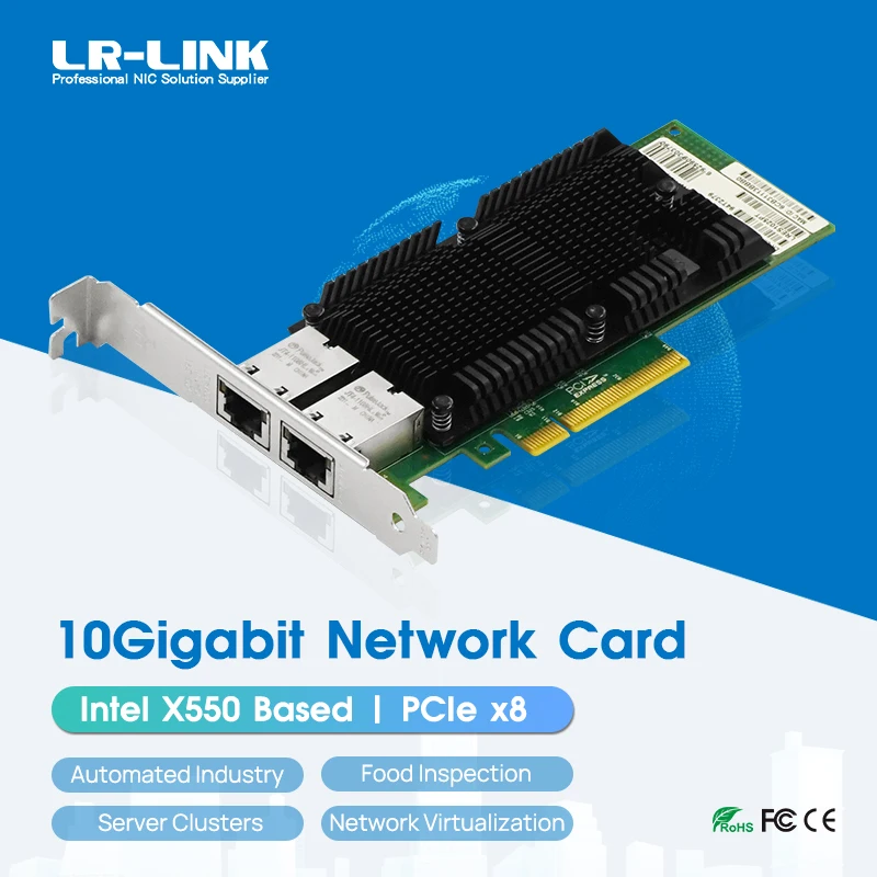 LR-LINK 1025PT 10Gb Network Card PCI-E x8 Dual Copper RJ45 Port PCI Express Ethernet LAN Adapter NIC Based on Intel X550-T2