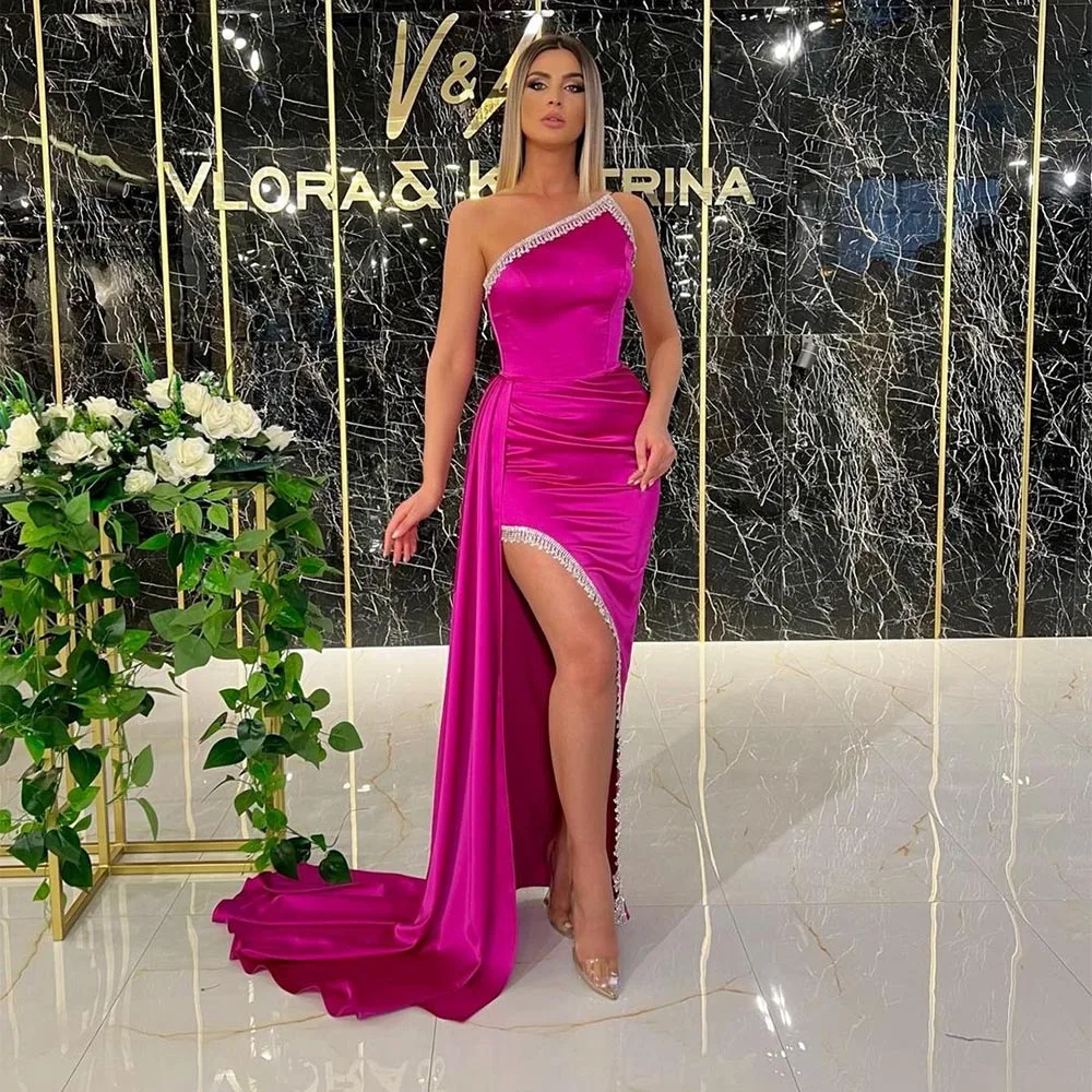 

Sevintage Modern High Side Split Satin Mermaid Prom Dresses Beading Sleeveless Dubai Evening Gown Formal Party Dress 2022