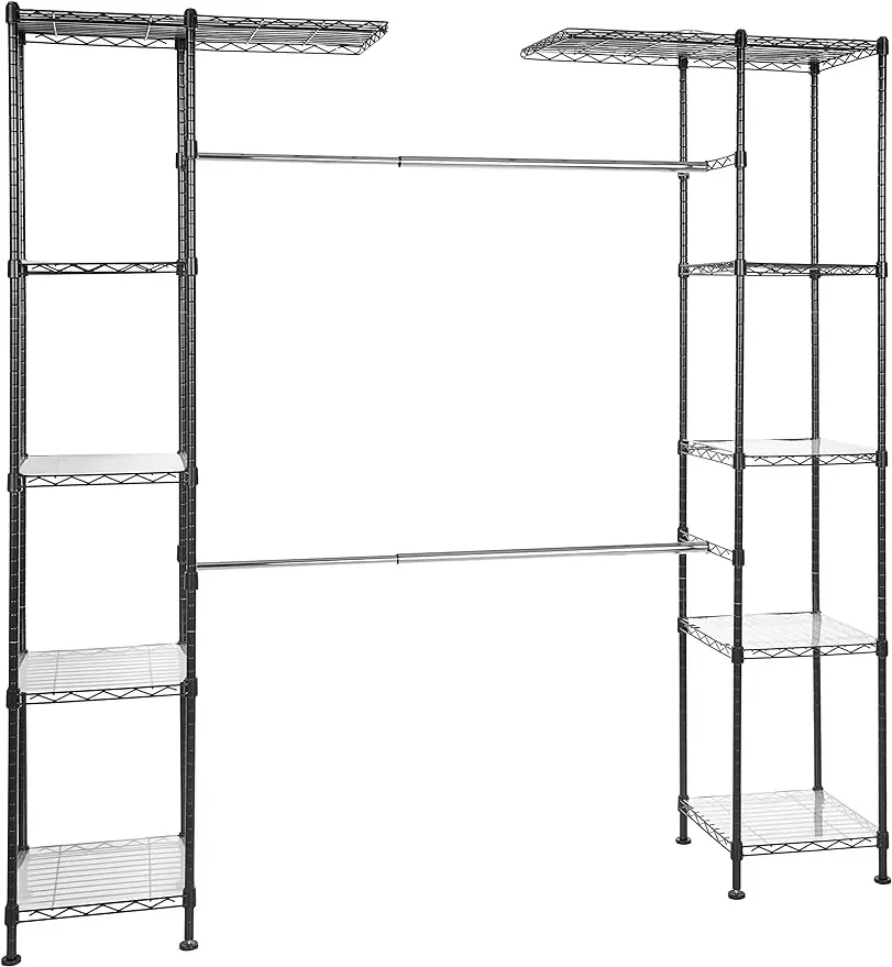 

Amazon Basics Expandable Metal Hanging Storage Organizer Rack Wardrobe with Shelves, 14"-63" x 58"-72", Black
