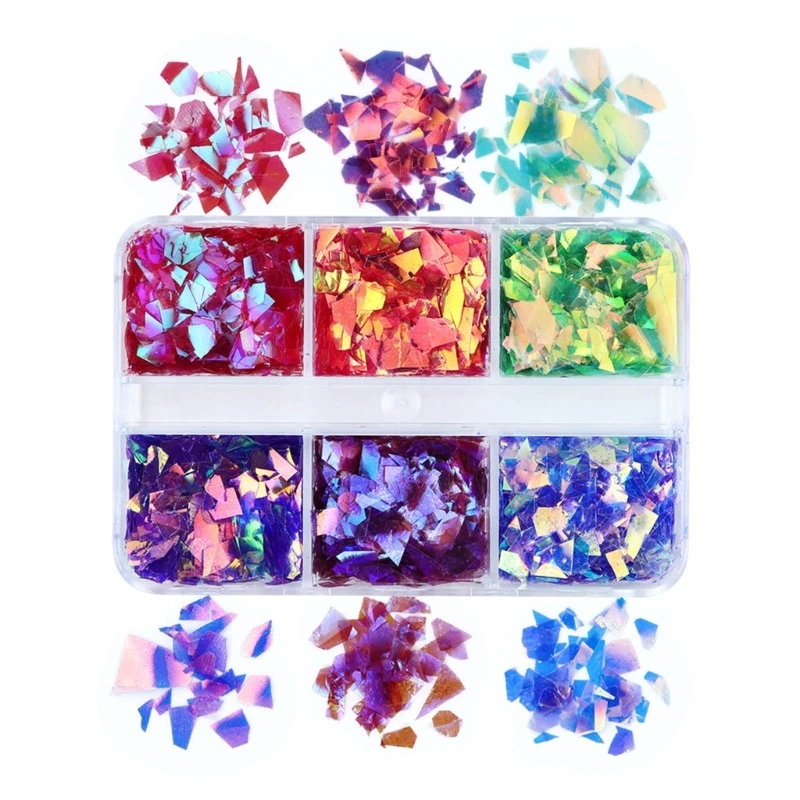 

1 Box Art Glitter Mixed Color Irregular Shaped Sequins 6-Grid Art Glitters Flakes Manicure Decorations
