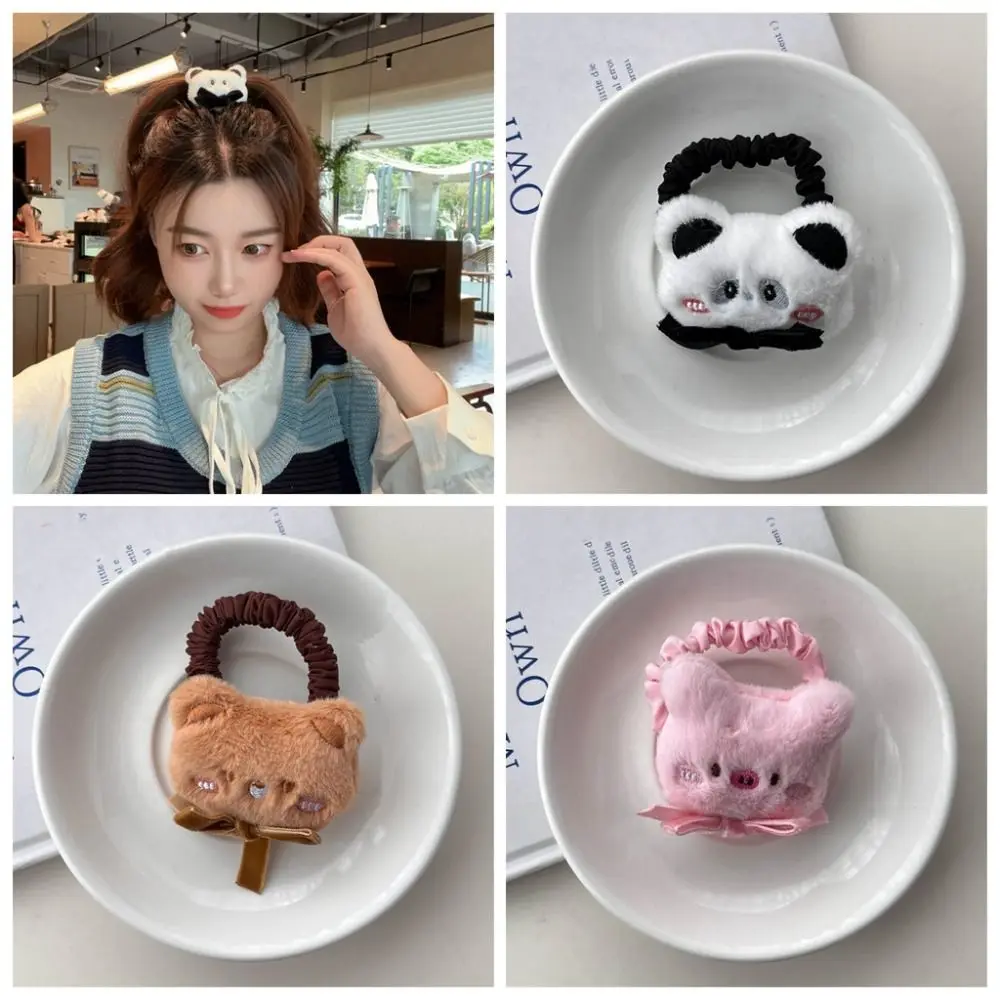 

Plush Bear Hair Rope Kawaii Pig Panda Cartoon Scrunchies Hairbands Ponytail Holder Children Hair Ring Daily