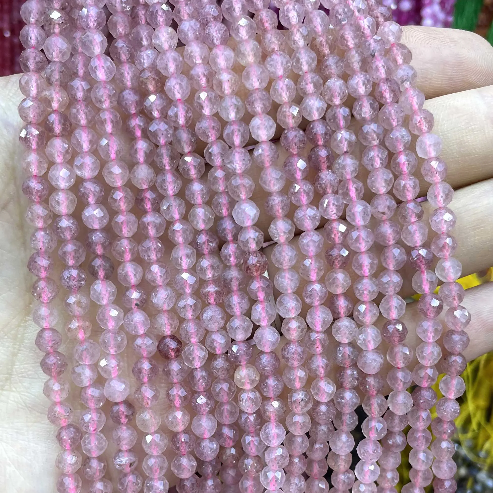 2 3 4 мм натуральный камень граненый клубничный кварц круглые свободные
