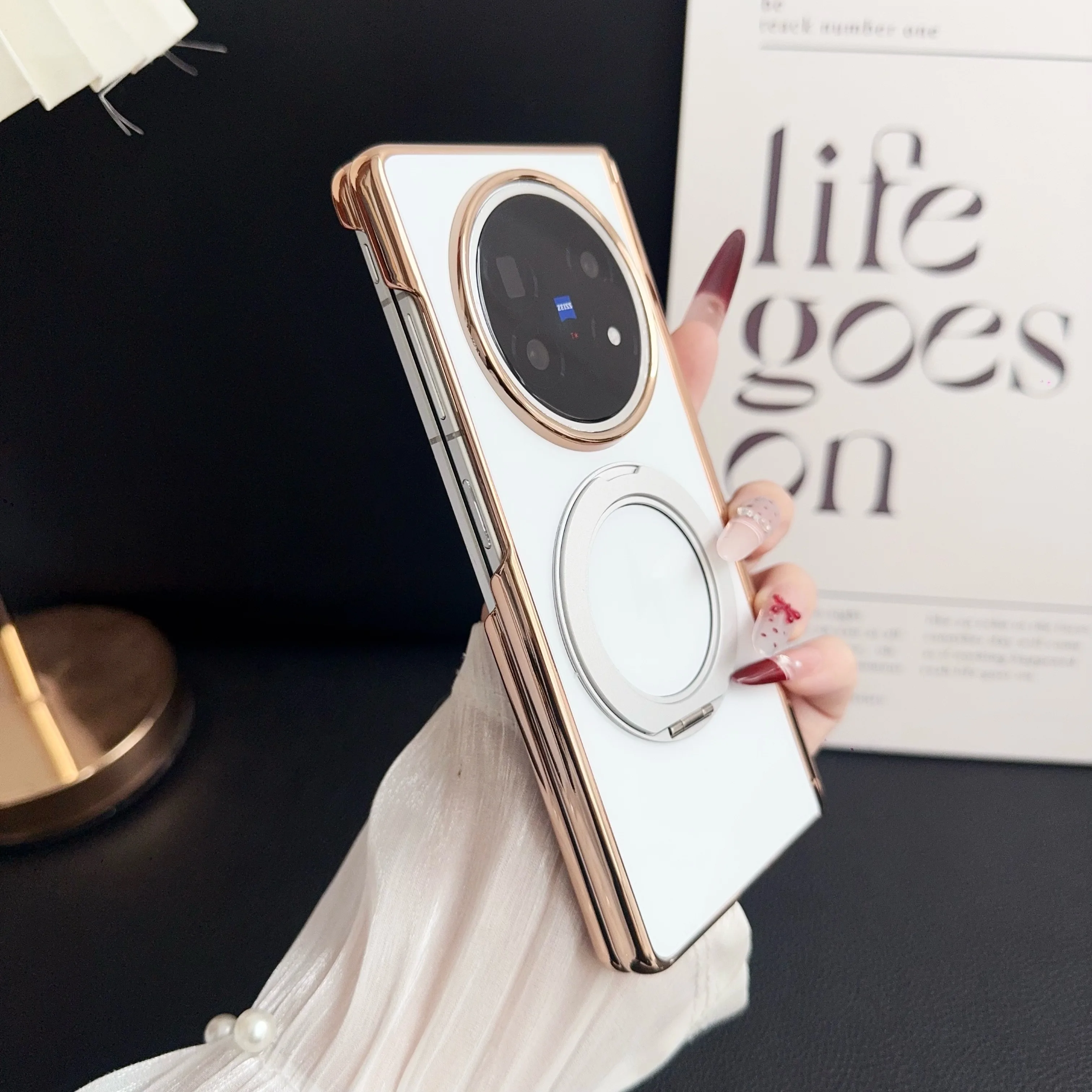 Фото Чехол для телефона VIVO X Fold 3 5 3Pro с гальваническим покрытием AG, матовый, с магнитным вращающимся держателем на 360 градусов, защита от падений, защитный чехол для складного экрана. №1