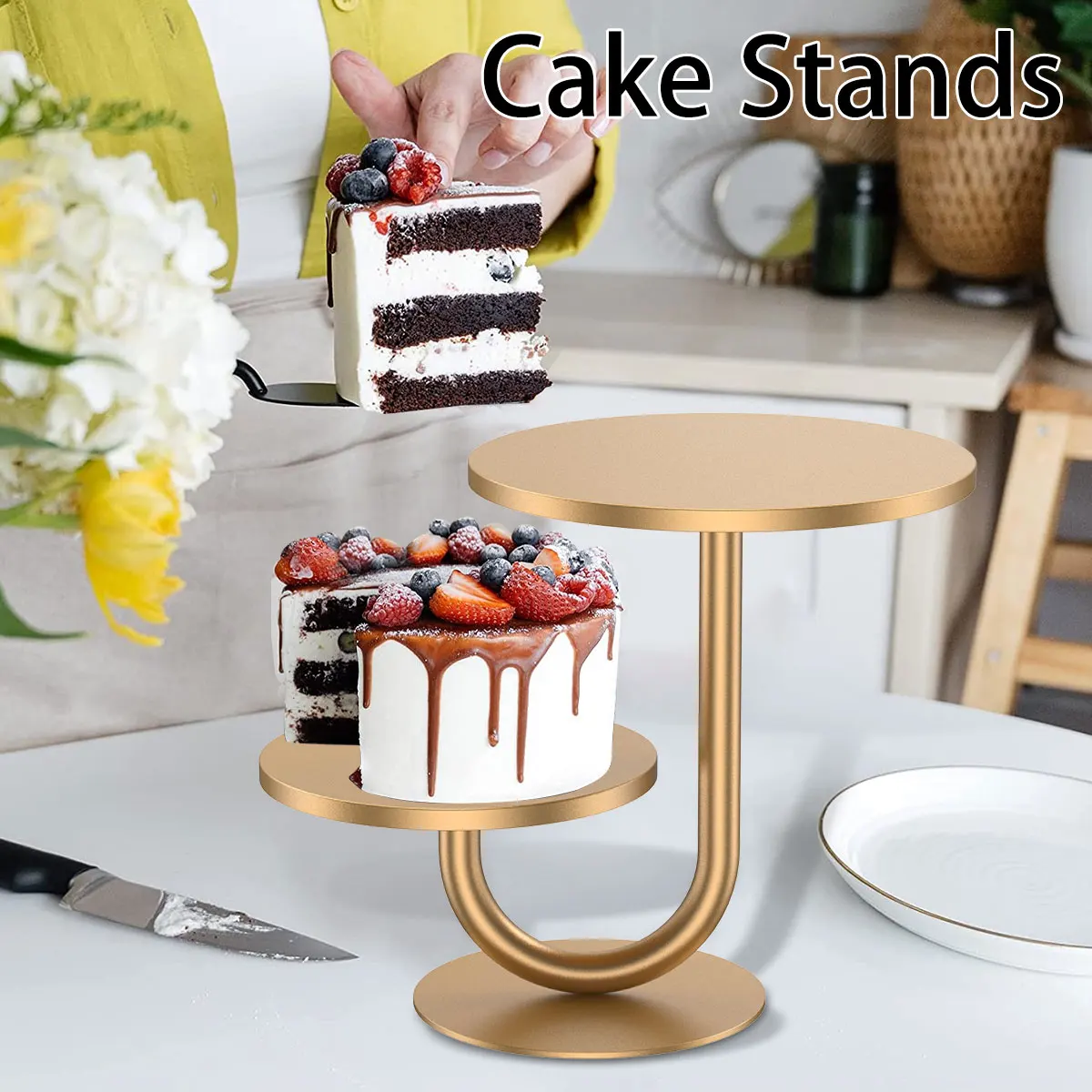 

2-ярусная подставка для торта, круглая подставка для торта, подставка для кексов, многофункциональный декоративный поднос для торта в неско...