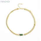 Женское Двухслойное колье FANSHIDI, винтажное ожерелье из нержавеющей стали с квадратным зеленым цирконием, Ювелирное Украшение