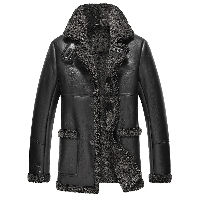 

Winter Genuine Men Natural Sheep Fur Coat Mens Shearling Jacket Sheepskin Leather Coats ST14A2508 KJ3629
