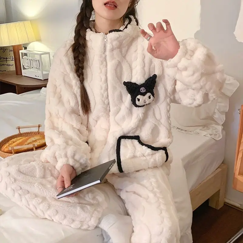 

Sanrio Kuromi Cinnamoroll Pajamas Female Kawaii Anime My Melody Zipper Jacket Outwear Autumn Winter Sweet Cute Home Clothes Kids
