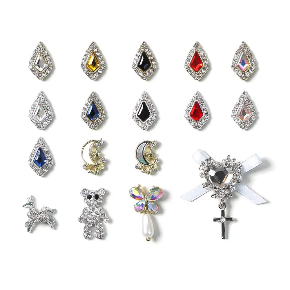 

1pc Luxury Jewelry Nail Charm French Nail Art Bow Moon Bear Figures Nail Rhinestones Shining Nail Jewelry Pendant for Manicure