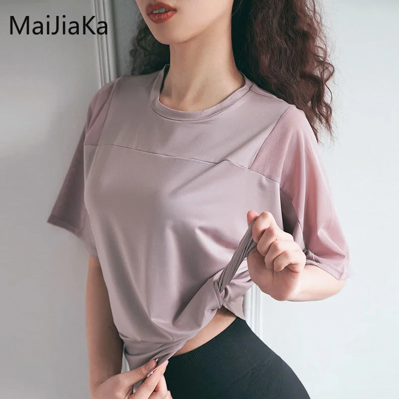 

Футболка женская сетчатая с коротким рукавом, топ свободного покроя для йоги и фитнеса, быстросохнущая рубашка для бега