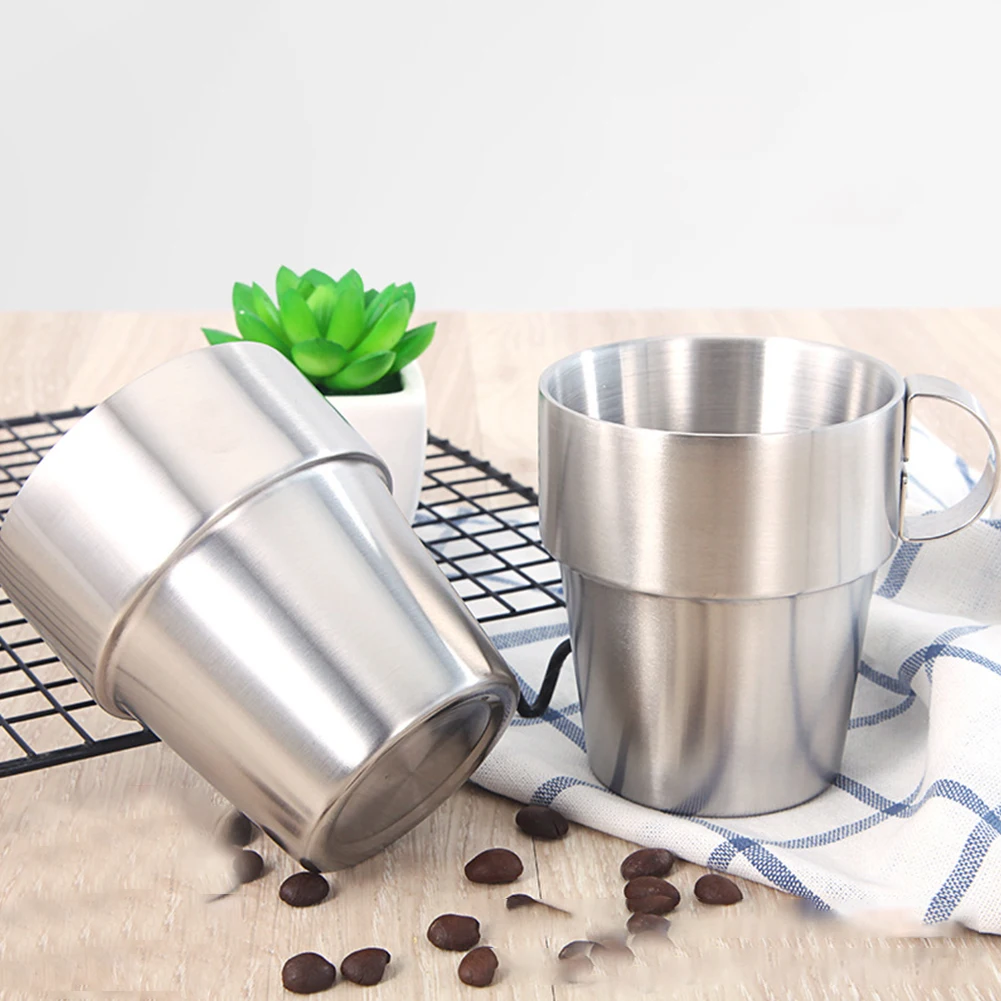 

6.3x8.4x9.5cm/2.5x3.3 X 3.7in Coffee Cup Water Cup Stainless Steel With Cup Holder Anti‑Scald Coffee Cup Heat Insulated