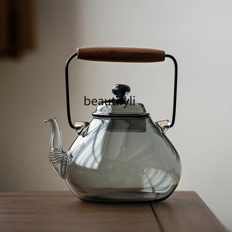 

yj Glass Teapot Retro High Temperature Resistant Lifting Handle Kettle Large Capacity Electric Ceramic Stove Heating