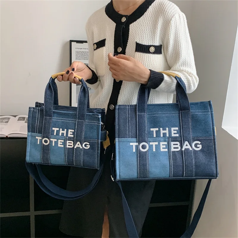 Fashion Patchwork Denim Tote Bag Designer Letters Women Handbags Luxury Shoulder Crossbody Bags Casaul Big Shopper Purses