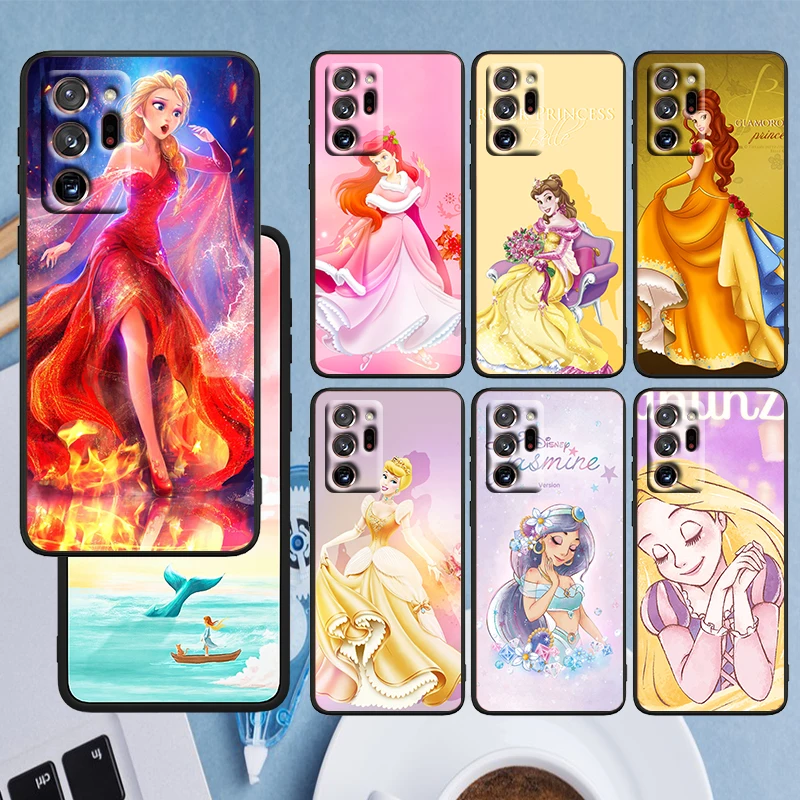

Princess Fashion Disney For Samsung Note 20 Ultra 10 Pro Lite 9 8 F52 F42 F22 M21 M60S M62 M31 M12 M32 Black TPU Phone Case