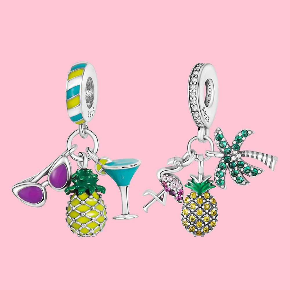 Ananas en argent Chim925 pour femme, pendentif 152 lunettes de soleil, carnaval de plage, adapté au bracelet de personnalité exécutive bricolage