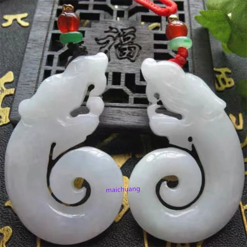 

Женское и мужское колье Maichuang, ожерелье из натурального нефрита с античным драконом и изумрудом ручной работы