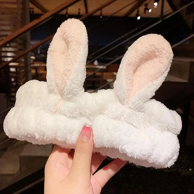 Adjustable Elastic Bunny Ear Makeup Headband Face Wash Headband Spa Soft Cute Rabbit Headband For Makeup Shower Teen Girls