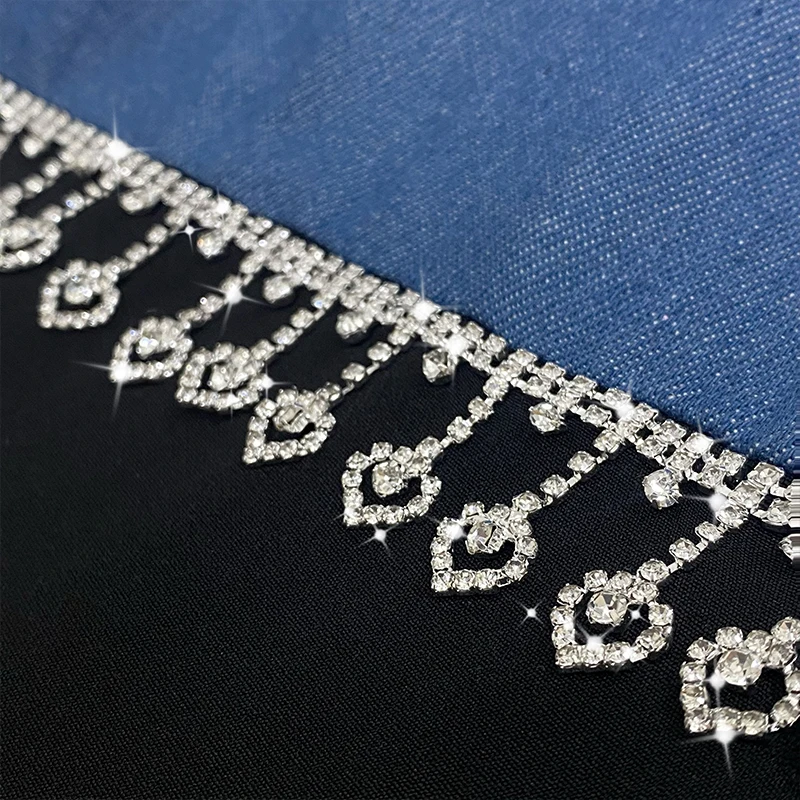 LXUNYI Runway Blazer Jacket Women 2023 Spring Diamond Patchwork Tassls Bling Denim Blazers and Coats Female High Sreetwear