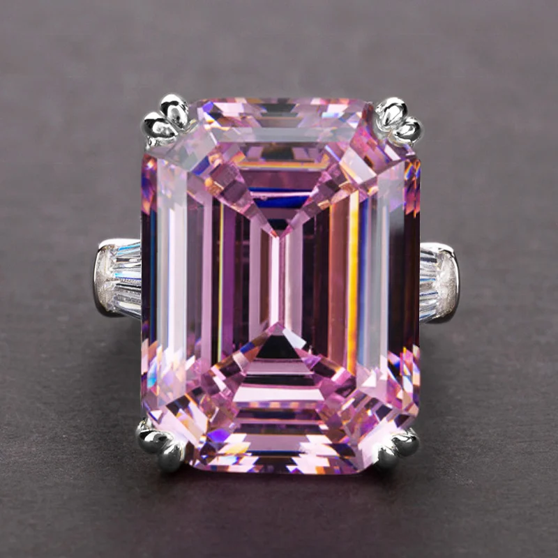 

New Simple Shiny Big Rectangle Zircon Women Rings White/Pink Stones Available Bridal Wedding Ring Top Quality Noble Lady Ring