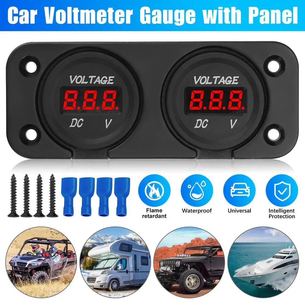

1 Set Car Motorcycle Dc 12/24v Dual Battery Led Display Voltmeter Voltage Gauge Surface Panel Waterproof Parts