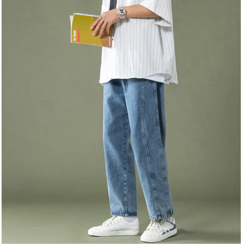 Summer Blue/Black Jeans Men Fashion Retro Casual Straight Jeans Men Streetwear Hip Hop Loose Denim Pants Mens Trousers S-2XL