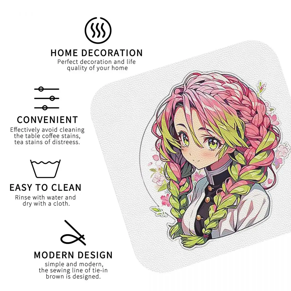 Подставки Mitsuri Kanroji And Iguro Obanai кухонные салфетки изоляционные коврики для чашек