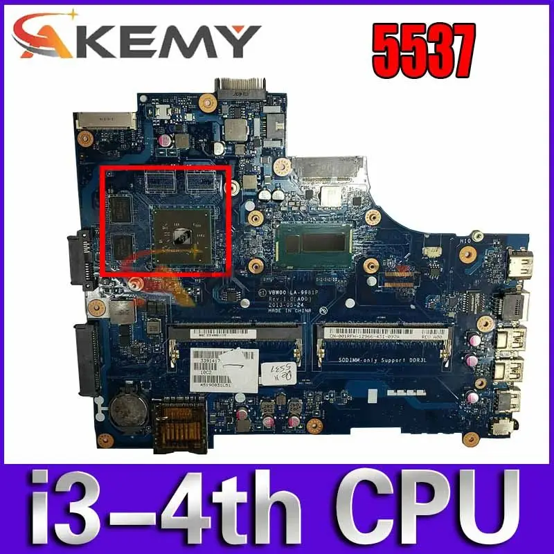 

Материнская плата Akemy VBW00 LA-9981P 08MVM8 для ноутбука DELL Inspiron 15R 5537, материнская плата Radeon HD8670M i3-4-го процессора