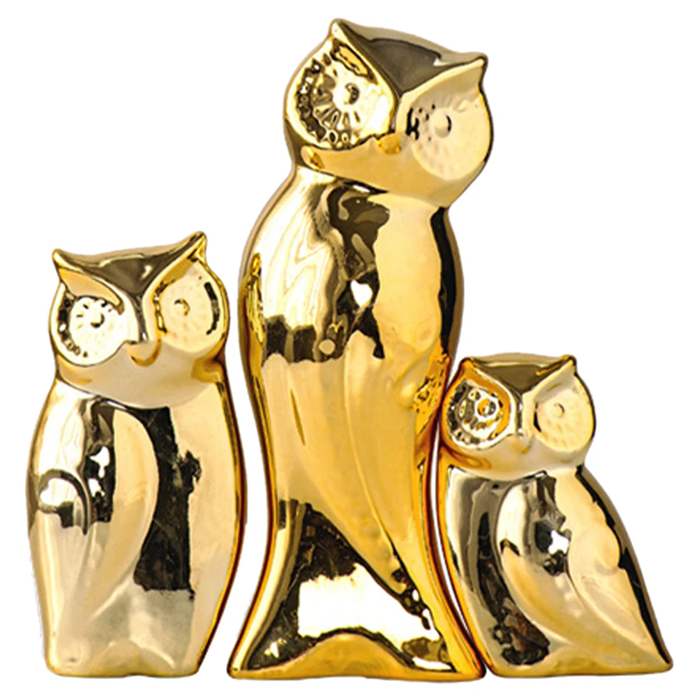 

3 Pcs Lovely Owl Figurine Statue Ceramic Decor Animal Fake Bird Tabletop Ceramics Decoration