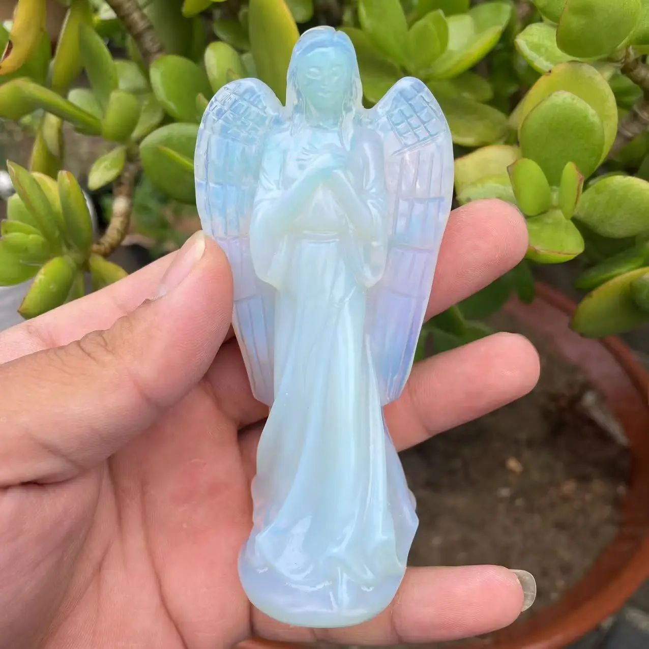 

10.5cm Natural Opal Crystal Carved Angel Figures Decorative Statue Reiki Healing Decorative Sculpture Modern Room Design