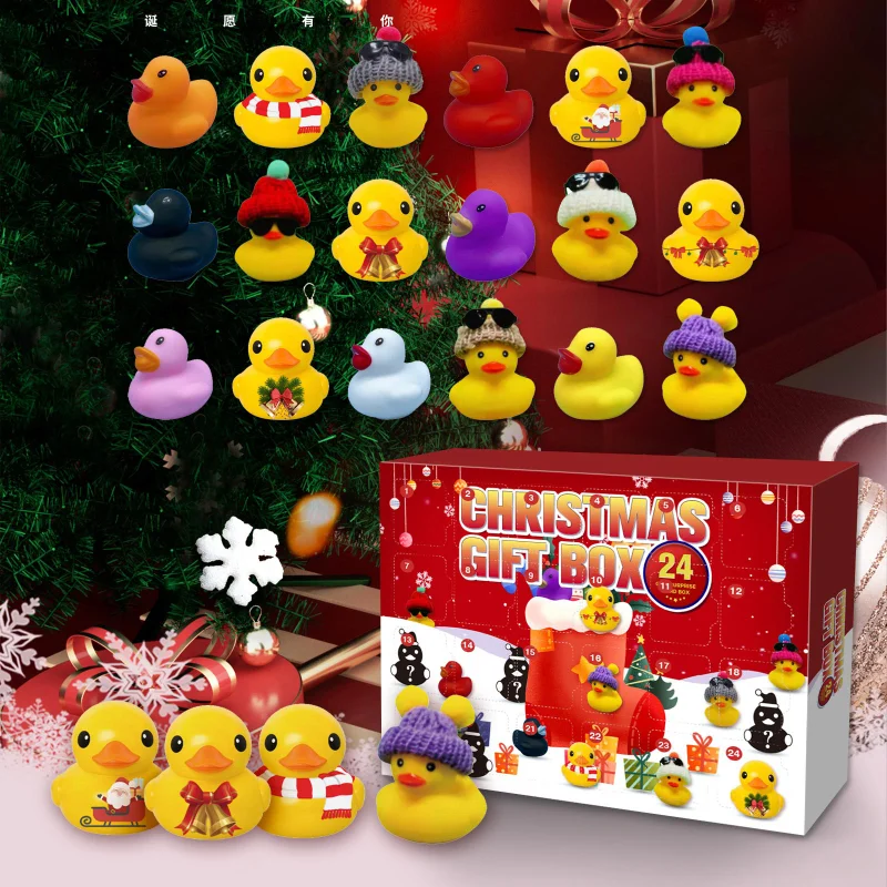 

24pcs Christmas Advent Calenda Rubber Ducks Blind Box 24 Days Countdown Surprise Gift Box Rubber Ducky Bath Toys Christmas Gifts
