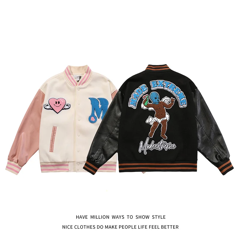 

New Arrival Autumn Spring Patchwork Letterman Embroid Women Baseball Varsity Jacket Unisex Men Streetwear Bomber Coat Award Chic