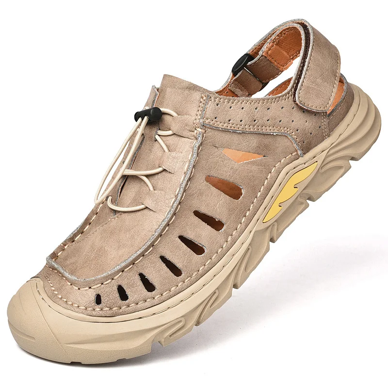 

Summer Leather Men's Casual Sandals Trendy Large Size 38-46 Men's Leather Sandals Rubber Slip Resistant Sole Men's Beach Sandals