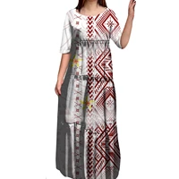 anti wrinkle 8xl polynesian milk silk o neck tiered dress hot selling pacific island art hawaii design evening mermaid dresses