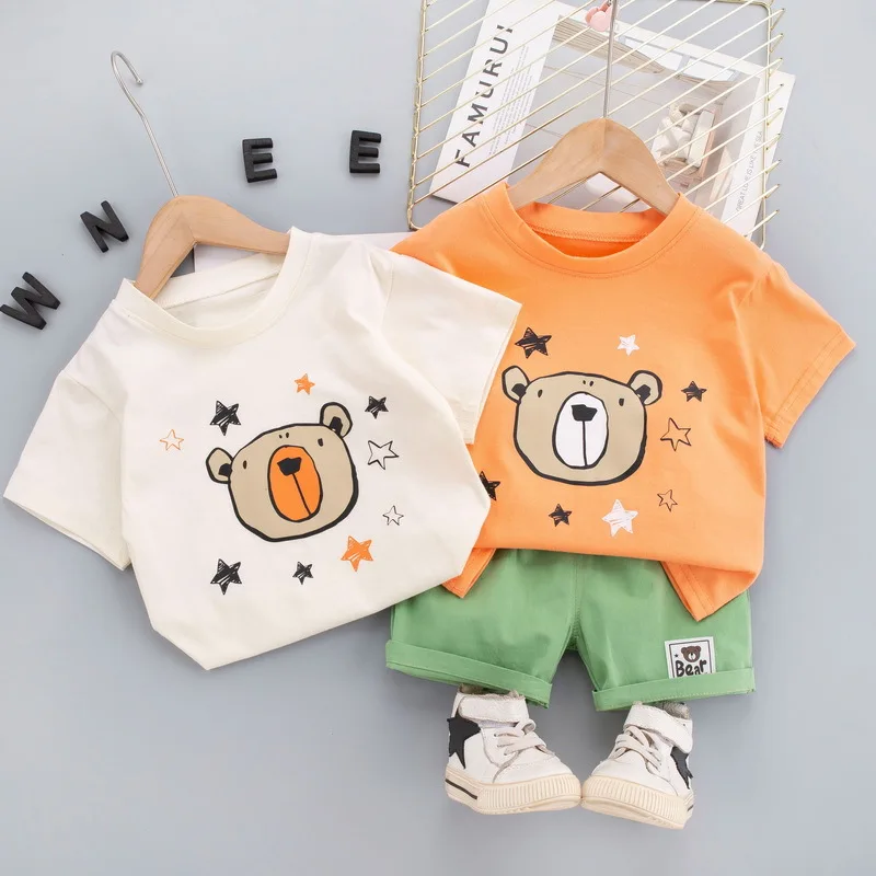 

Summer New Baby Boys Cotton Sets Infant Kids Cotton Bear T Shirts + Shorts Costume Sets Toddler Girl Clothes Boutique Outfits