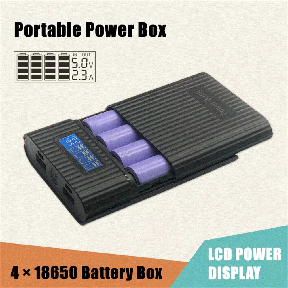 

18650 Battery Holder Power Bank Case 18650*4 5V Dual USB Digital Display Charging DIY Shell for Mobile Phone Battery Storage Box
