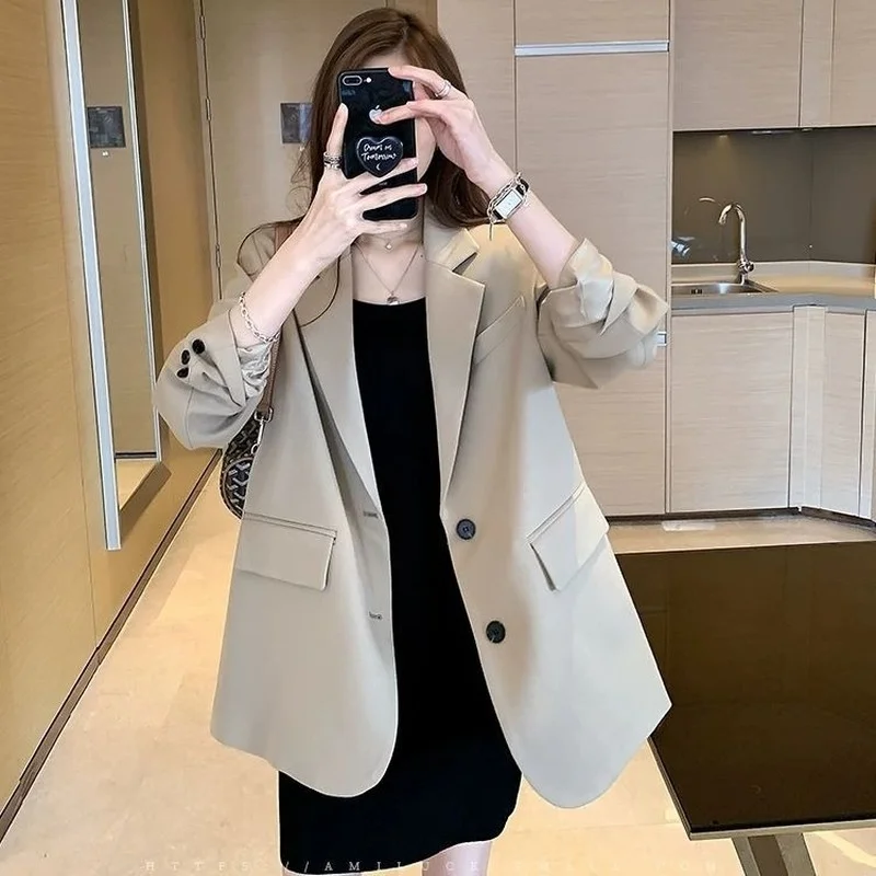 

England Style Casual Commute Blazers Office Lady Fashion Lapel Single Breasted Solid Colors Formal Blazers Spring Autumn Outwear