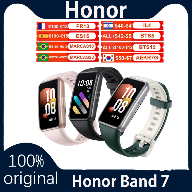 

NEW Honor Band 7 Smart Band Blood Oxygen 1.47'' AMOLED Screen Heart Rate Tracker Smartband 2 Weeks Battery Life 5ATM Waterproof