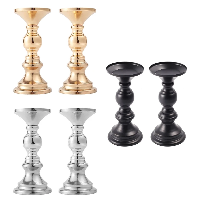 

Iron Candle Table Decoration Candlestick Chic Iron Candle Holder for Wedding Silver, Golden, Black Pack of 2